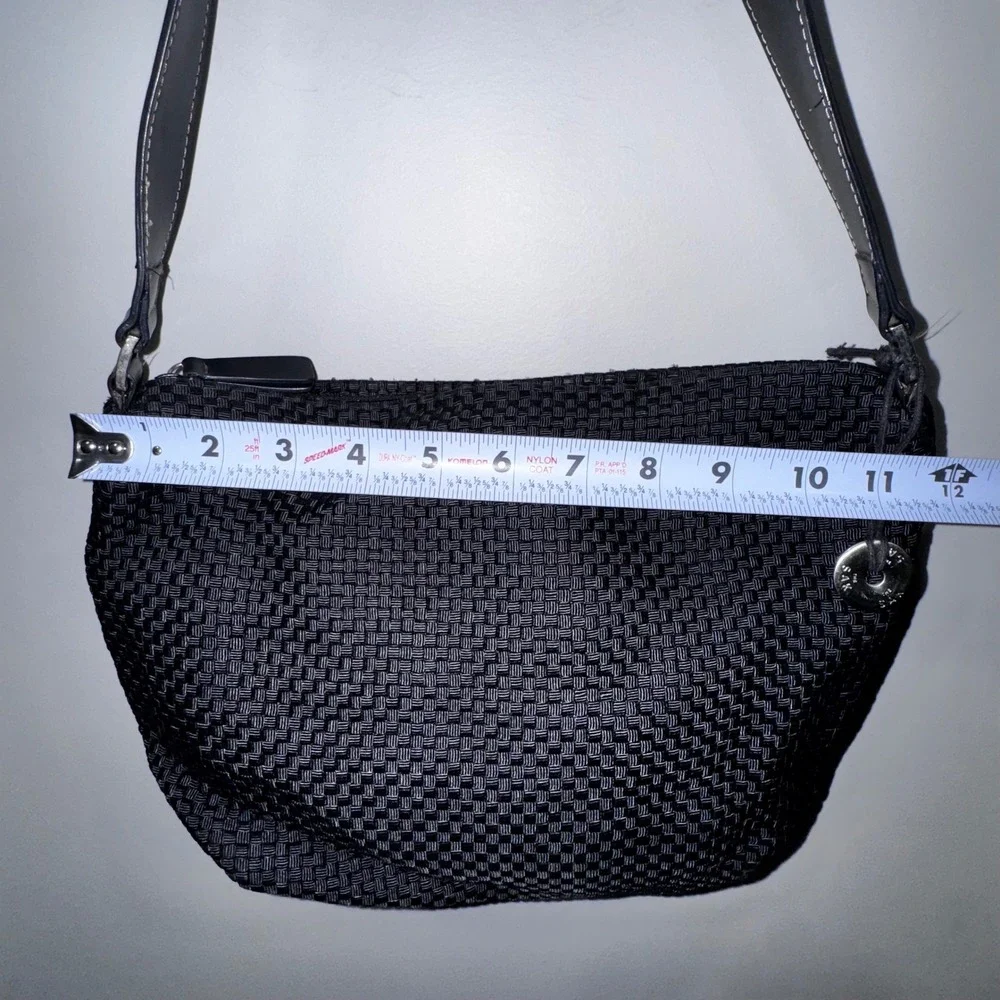 The Sak Woven Hobo Shoulder Bag Black Textured Leather Strap Accent EUC